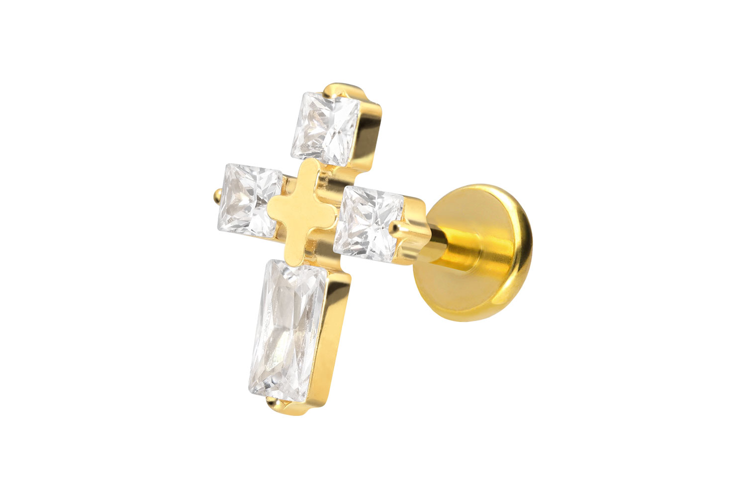 Titan Labret Piercing mit Push Fit KRISTALLKREUZ